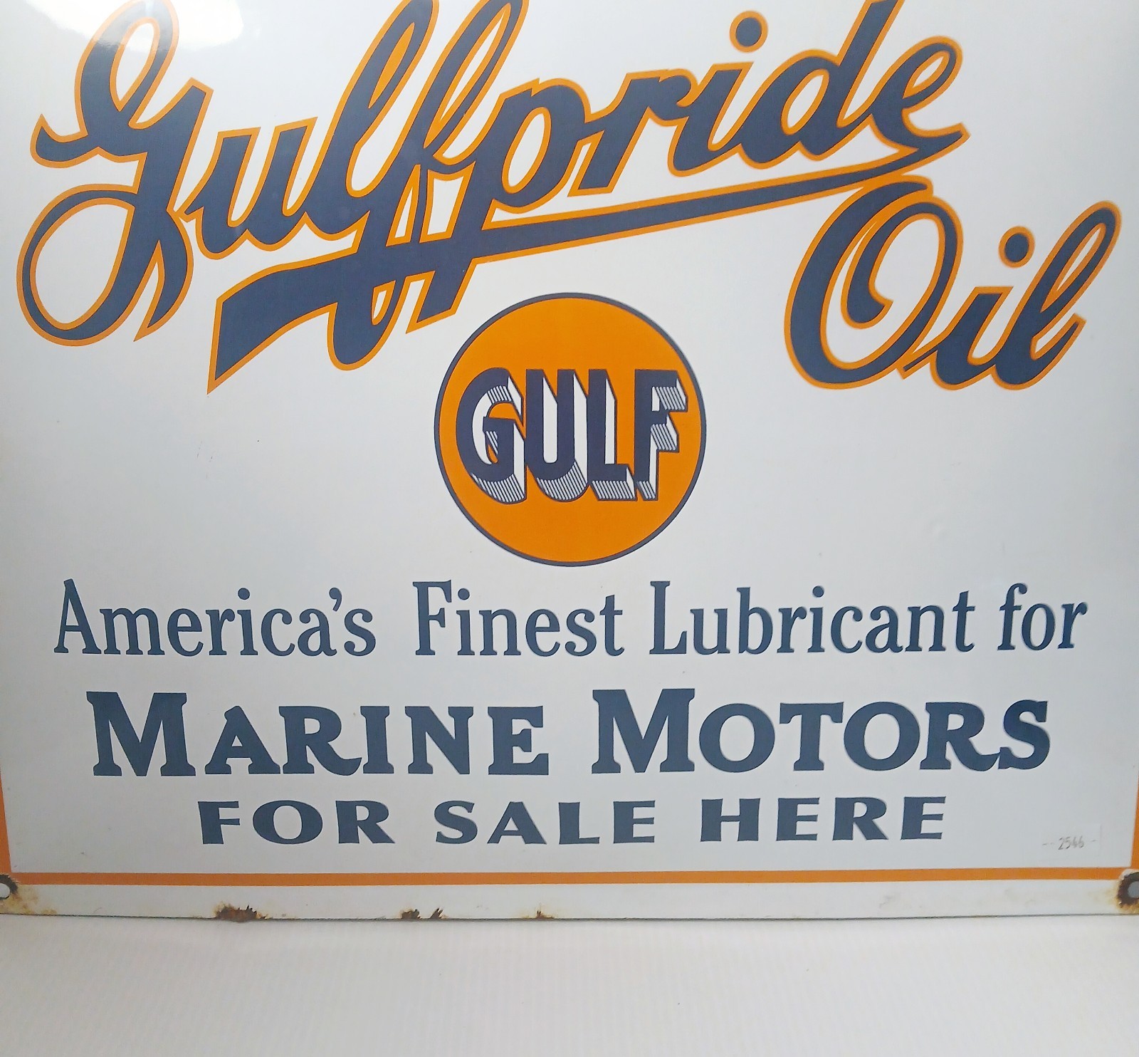 VINTAGE GULF PORCELAIN SIGN GULFPRIDE GASOLINE MARINE BOAT MOTOR OIL SERVICE