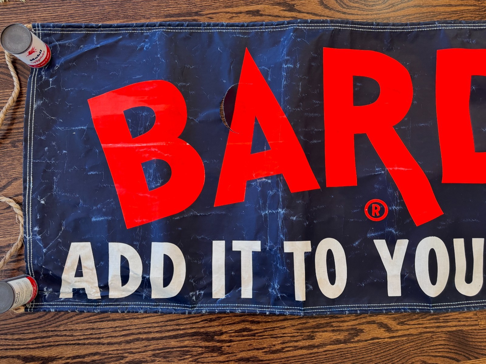 Large Vintage Bardahl Add It To Your Gas and Oil Canvas Cloth Banner 66”x22”