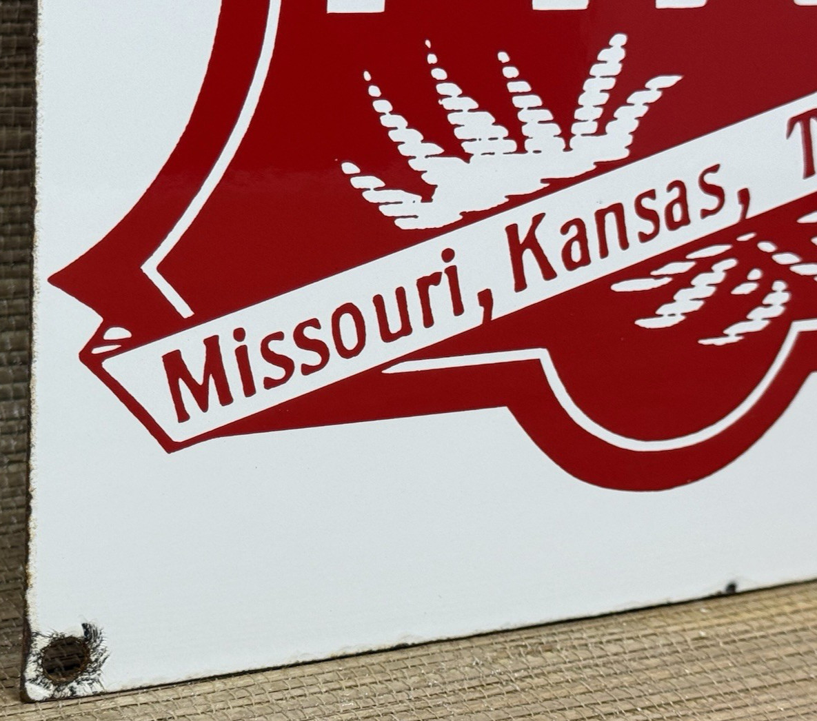VINTAGE MISSOURI KANSAS TEXAS LINES PORCELAIN SIGN TRAIN STATION GAS OIL RAILWAY