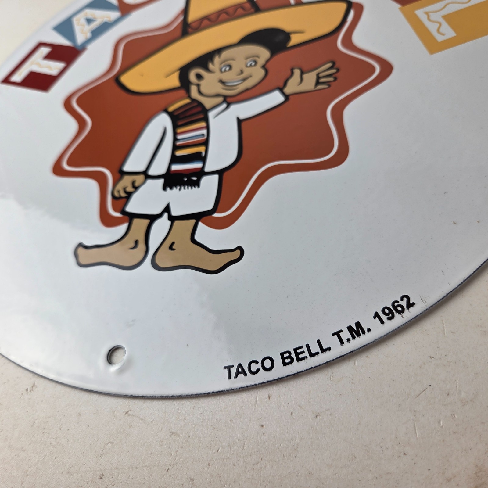Vintage Taco Bell Sign – Porcelain Restaurant Fast Food Diner Gas Pump Sign