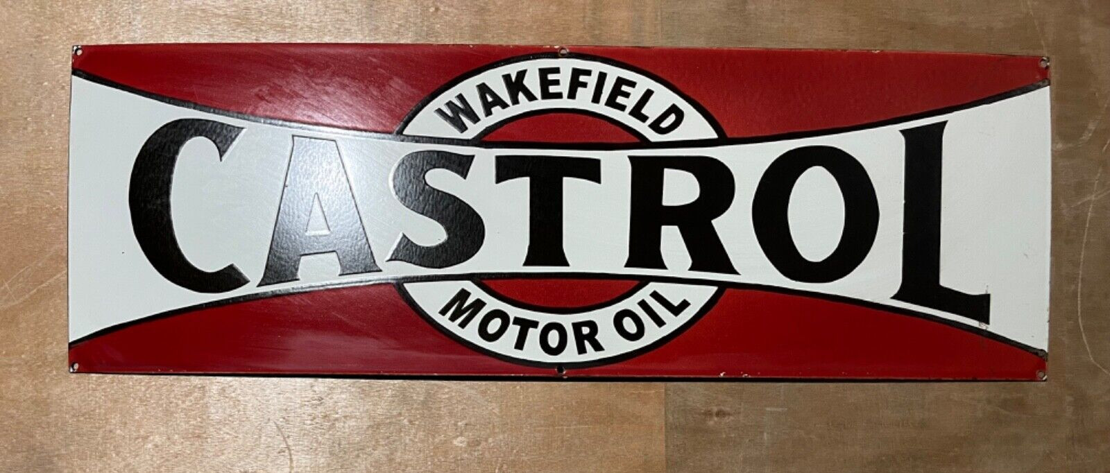 Vintage Castrol Motor Oil Porcelain Enamel Sign 36×12 Inches.