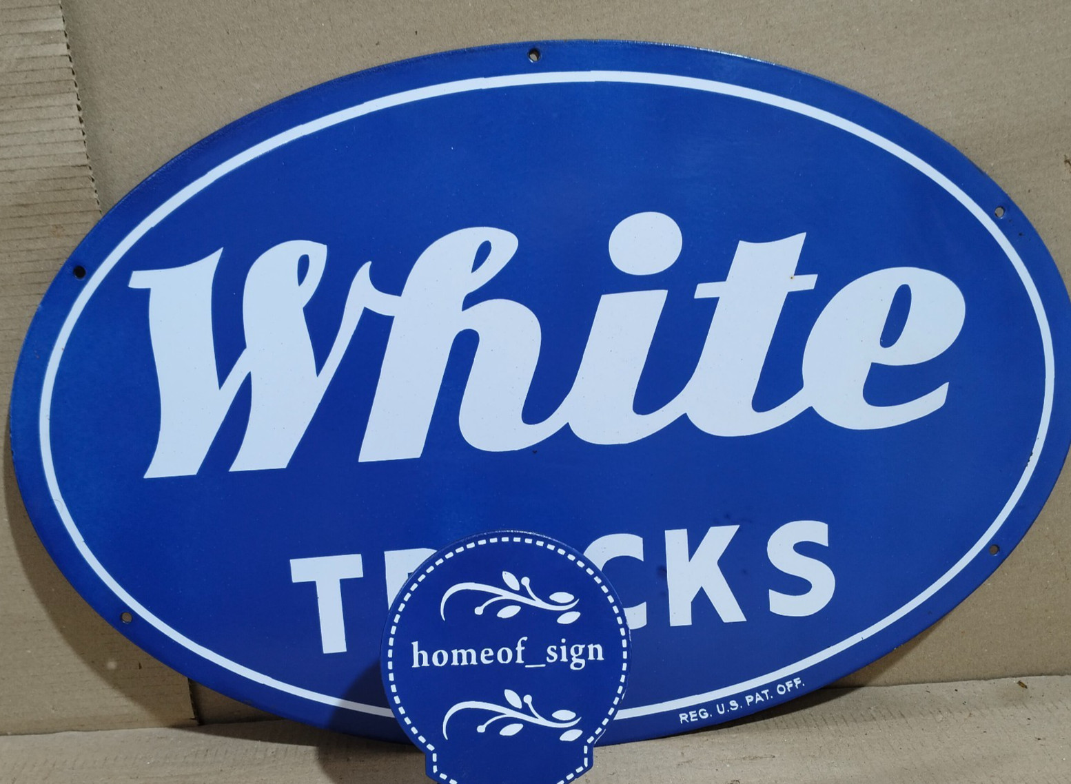 White Trucks Porcelain Enamel Sign 24 x 16 Inches 2 Sides