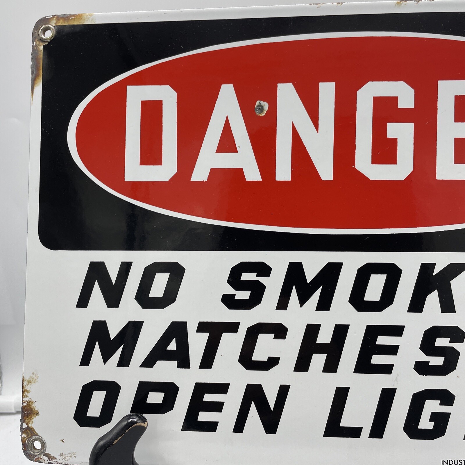 AUTHENTIC & ORIGINAL “DANGER” 14X10 INCH WARNING GAS & OIL PORCELAIN SIGN USA