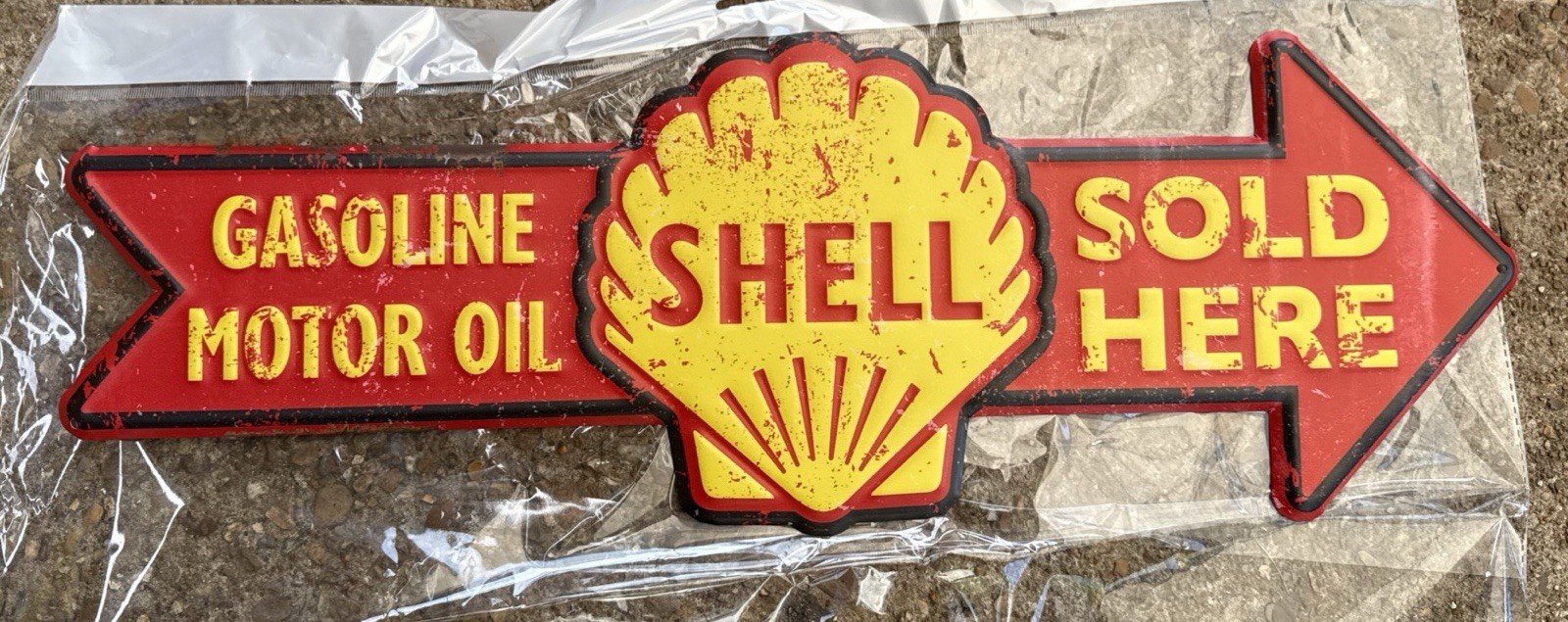 24″ Shell Gasoline SOLD HERE Gas Station Motor Oil ARROW Metal Sign NEW