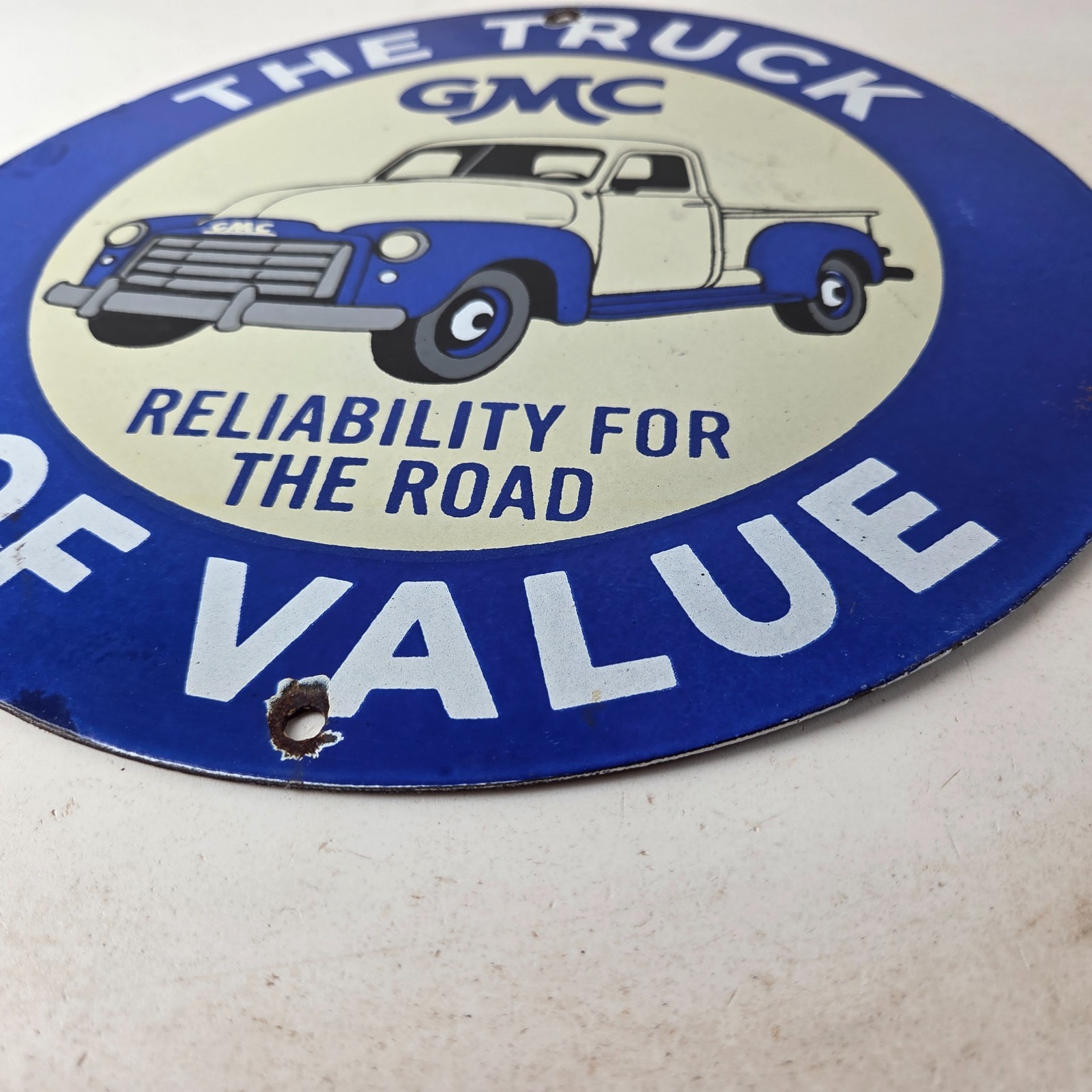 Vintage General Motors Sign – GMC Automobiles Trucks Ad Porcelain Gas Pump Sign