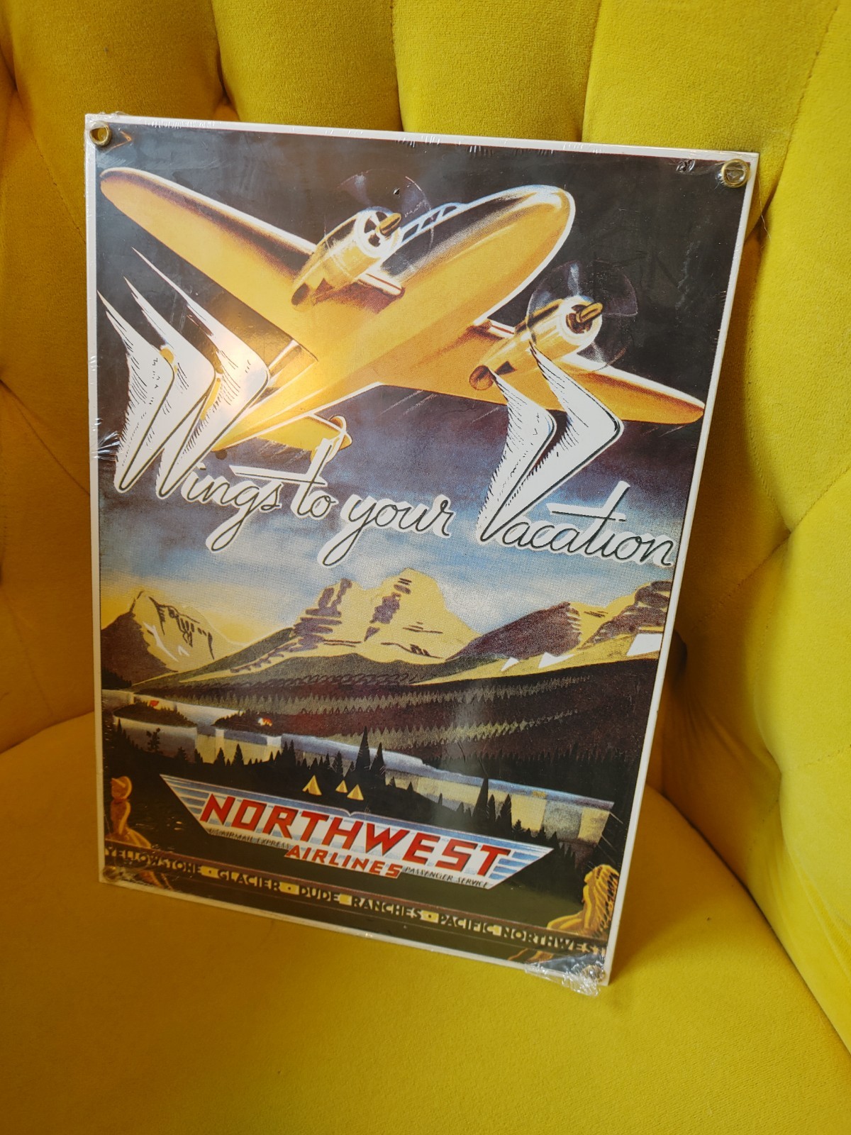 NORTHWEST AIRLINES Ande Rooney Porcelain Repo Enameled Sign NEW