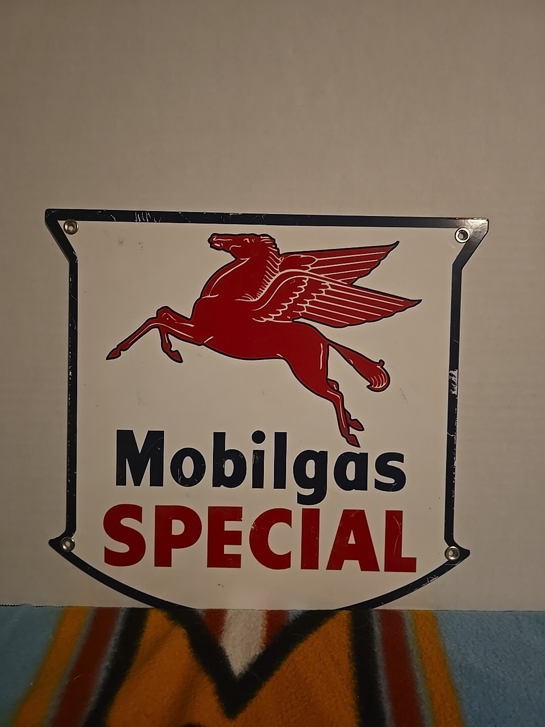 Original Mobilgas Special Porcelain Gas Pump Sign 1950s