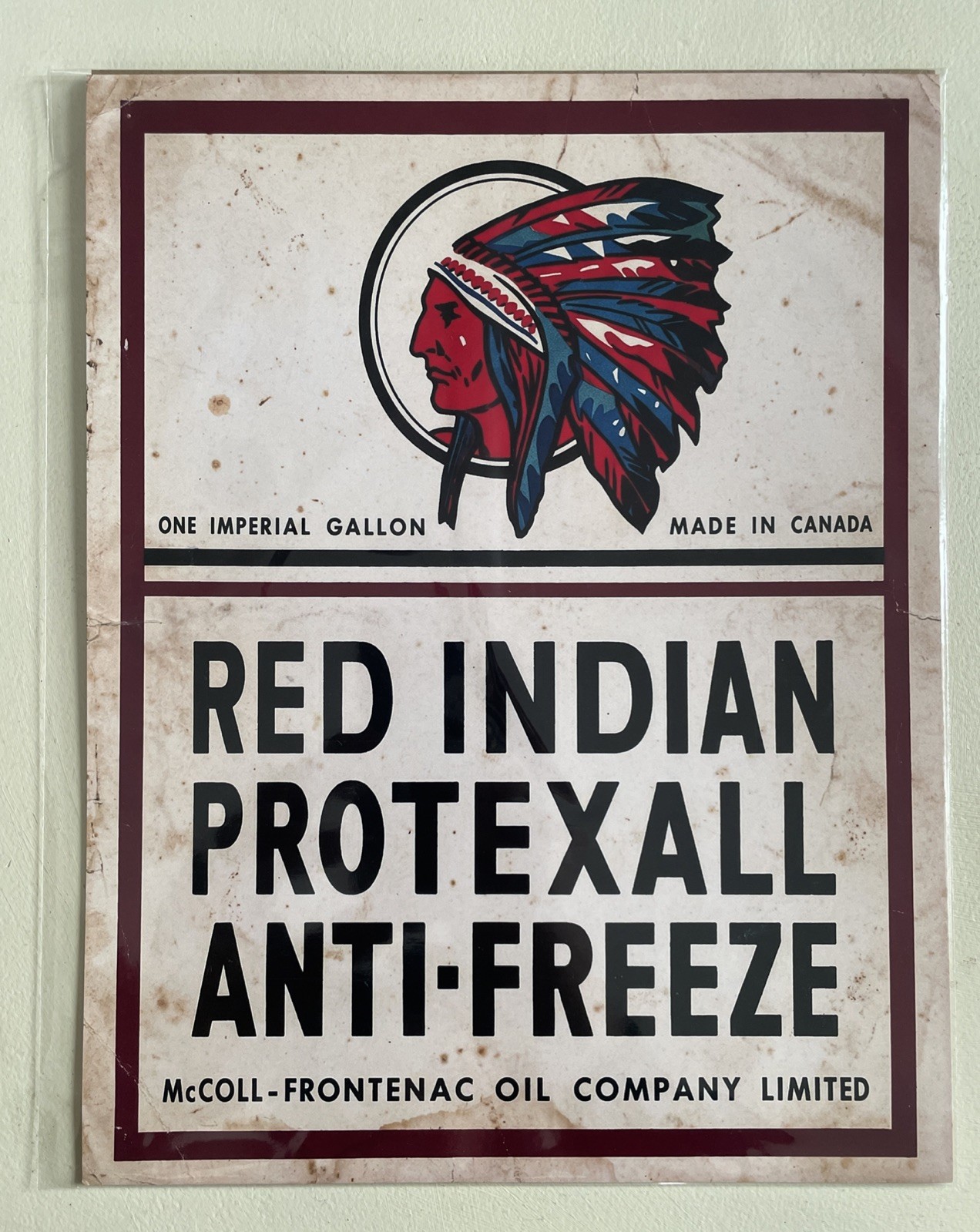 McColl-Frontenac Motor Oil PRINT Ad Sign Gasoline Red Indian Gallon Anti-Freeze