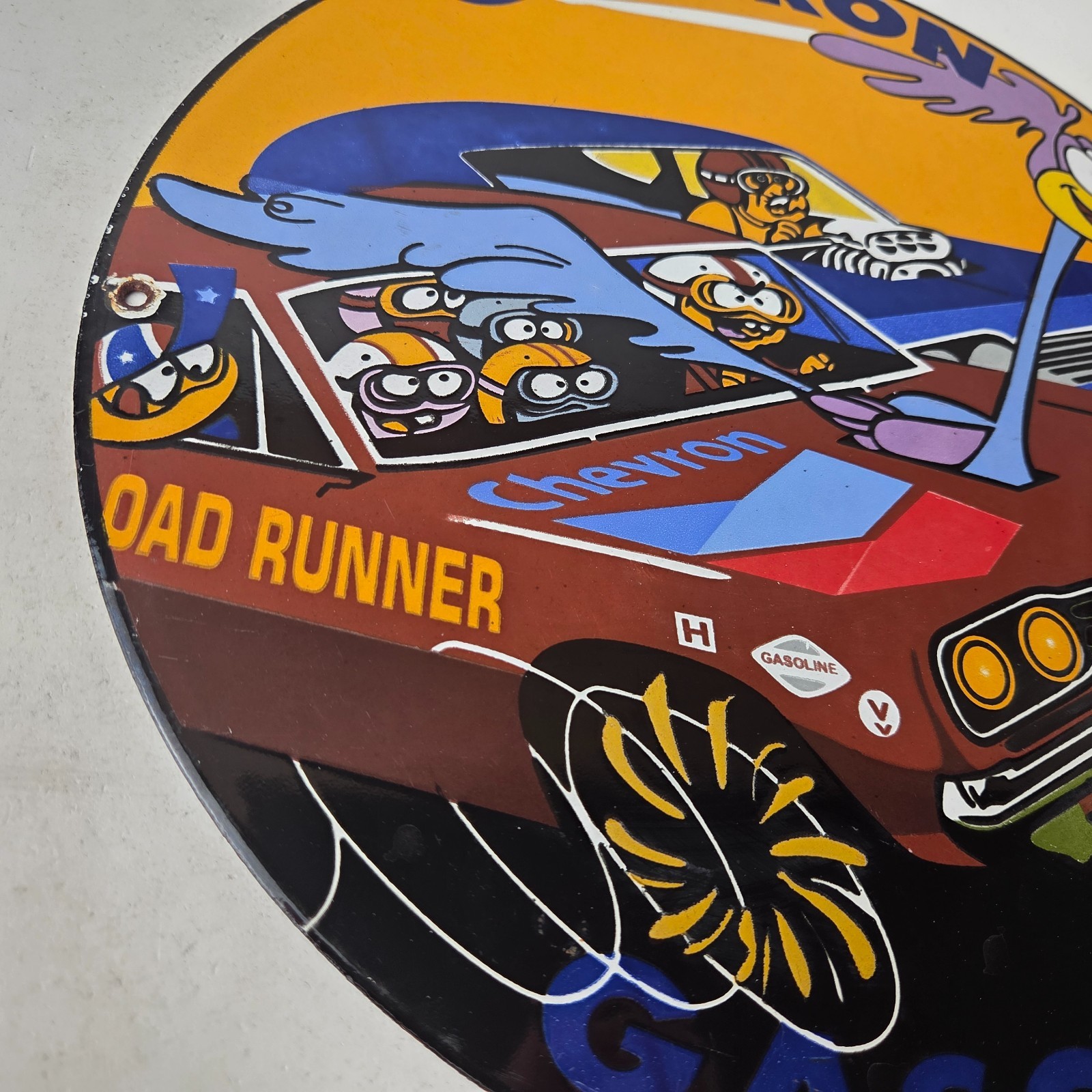 Vintage Chevron Gasoline Sign – Mopar Road Runner Racing Auto Gas Porcelain Sign