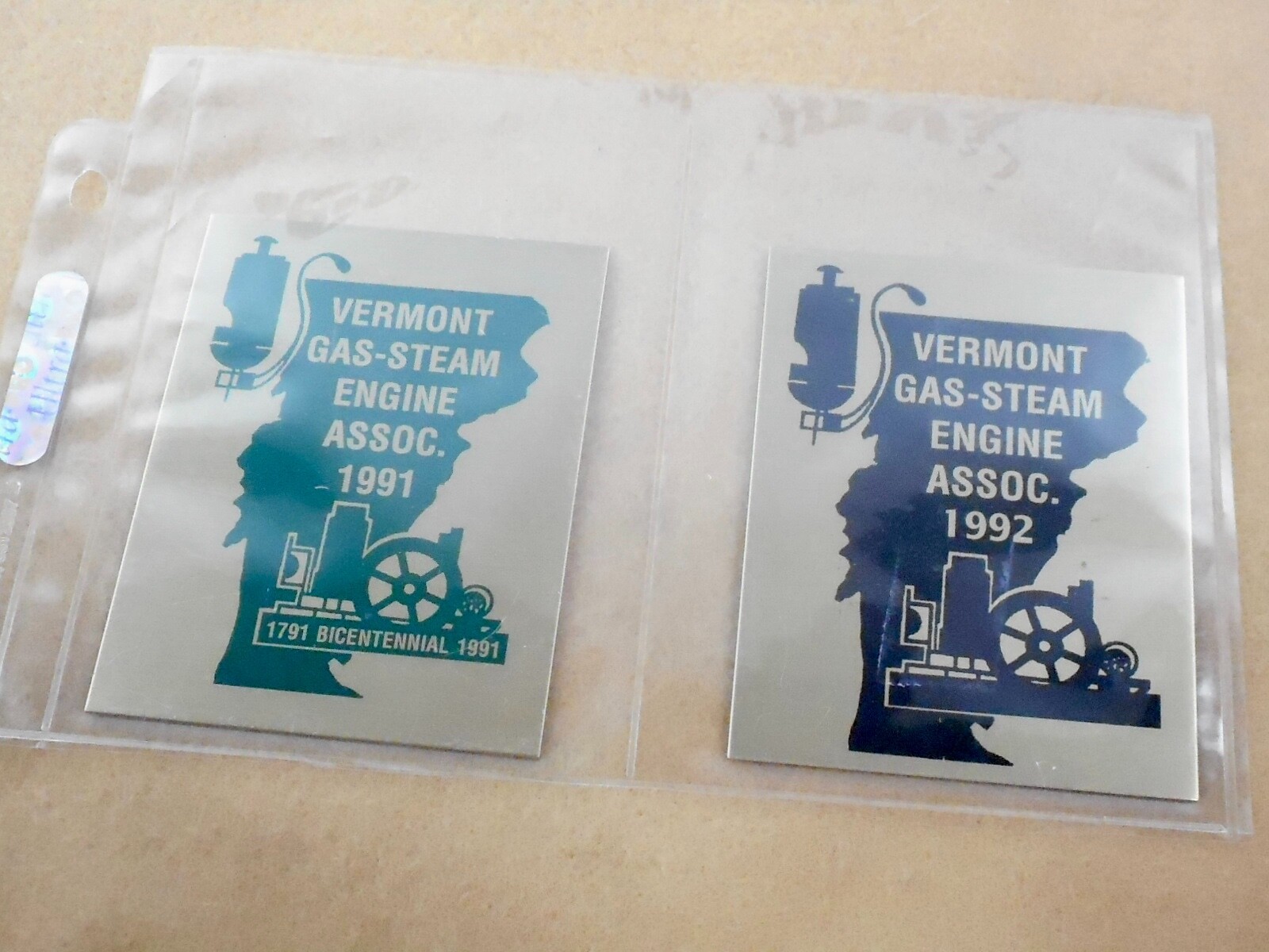 1991/92 VERMONT GAS STEAM ENGINE ASSOC. DASH PLATE 4X3
