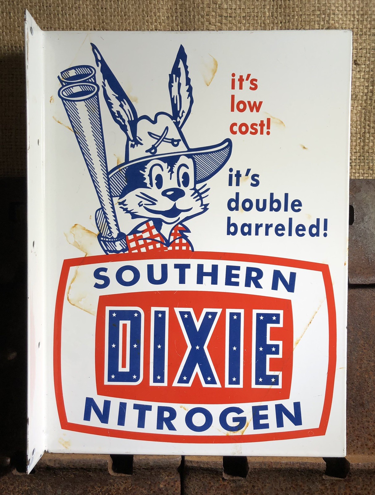 VINTAGE SOUTHERN DIXIE NITROGEN GASOLINE FLANGE 15” DOUBLE SIDED PORCELAIN SIGN