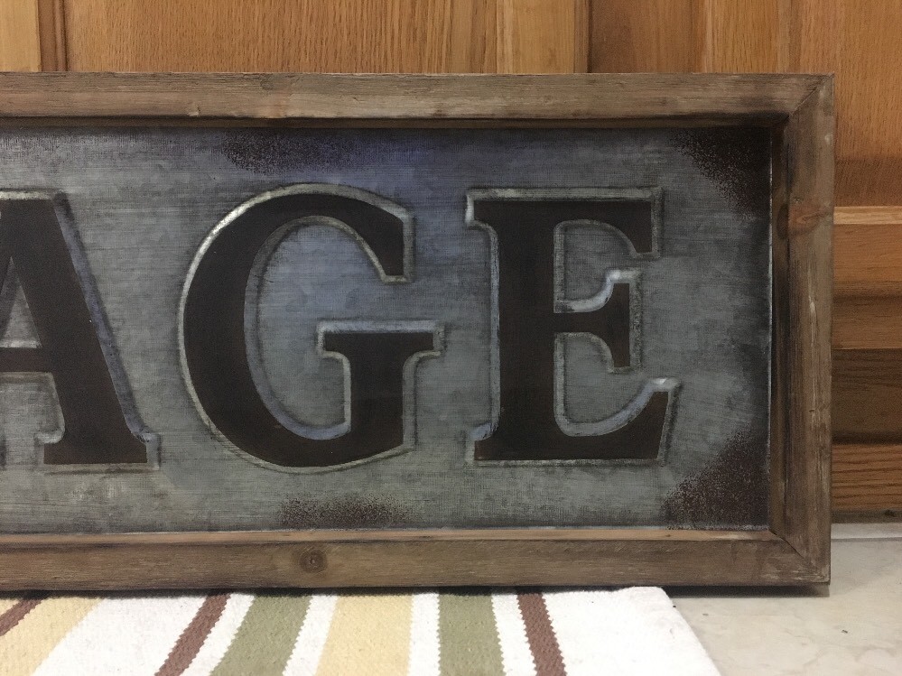 Garage Metal Sign Wood Frame Embossed Vintage Style Gas Oil Car Truck Decor