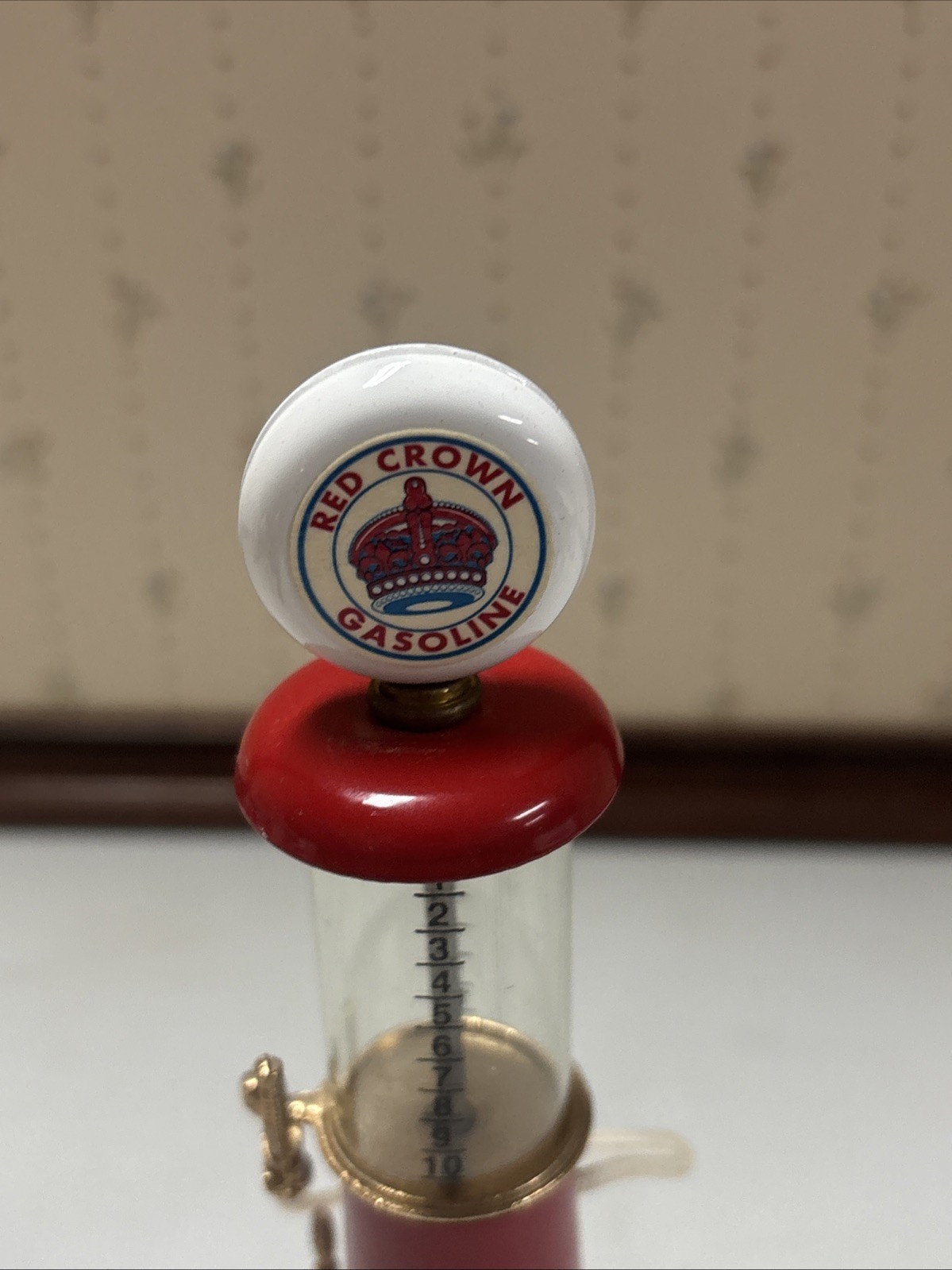 Vintage Red Crown Visible Gas Pump Miniature Replica Model, Made In The Usa