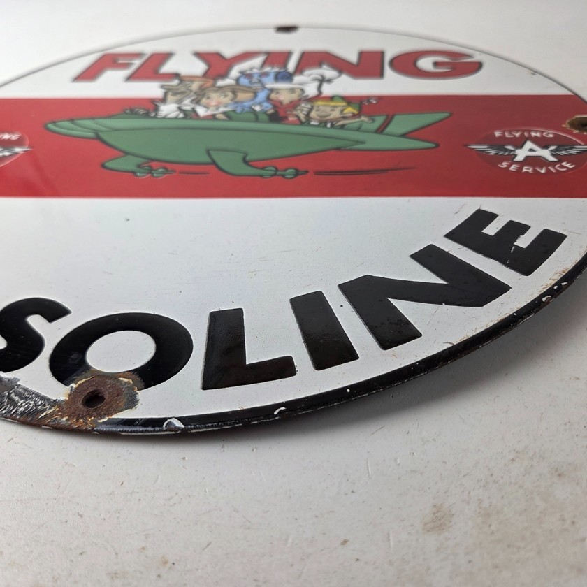 Vintage Flying A Gasoline Sign – The Jetsons Gas Service Station Porcelain Sign