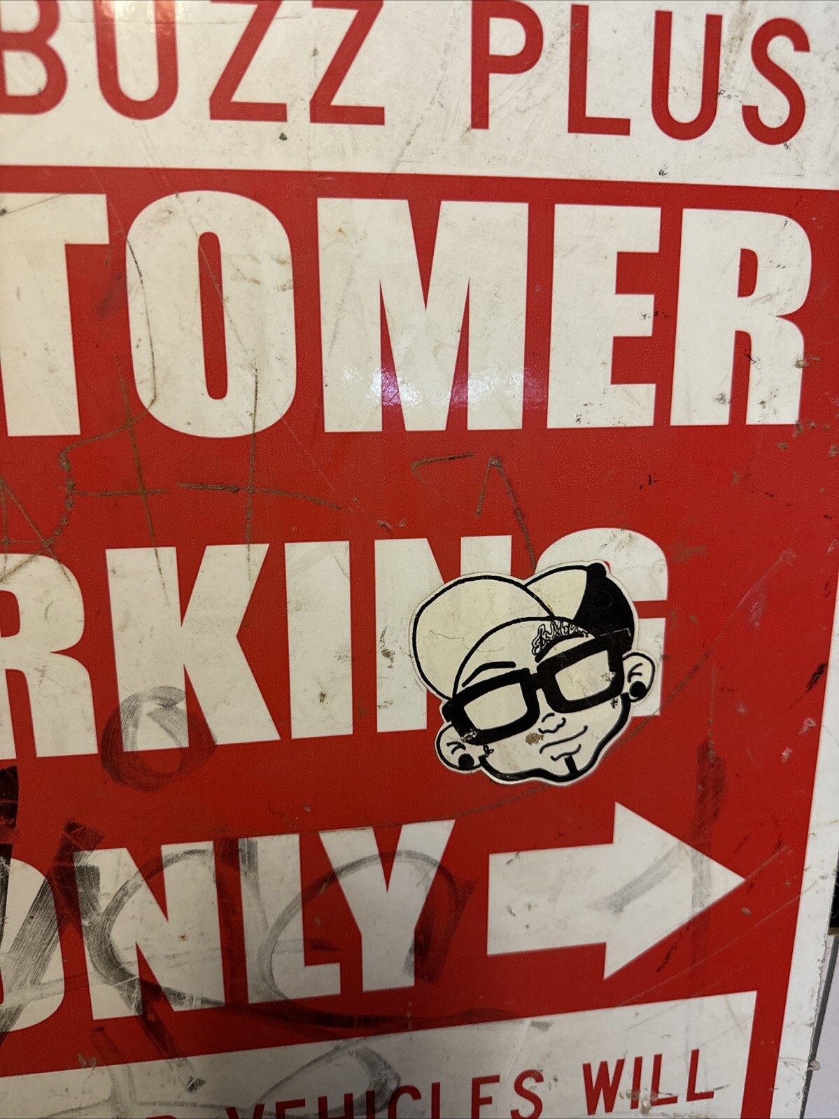 VINTAGE METAL SIGN “Mr. Bubbles Smoke Buzz Plus Customer Parking Only