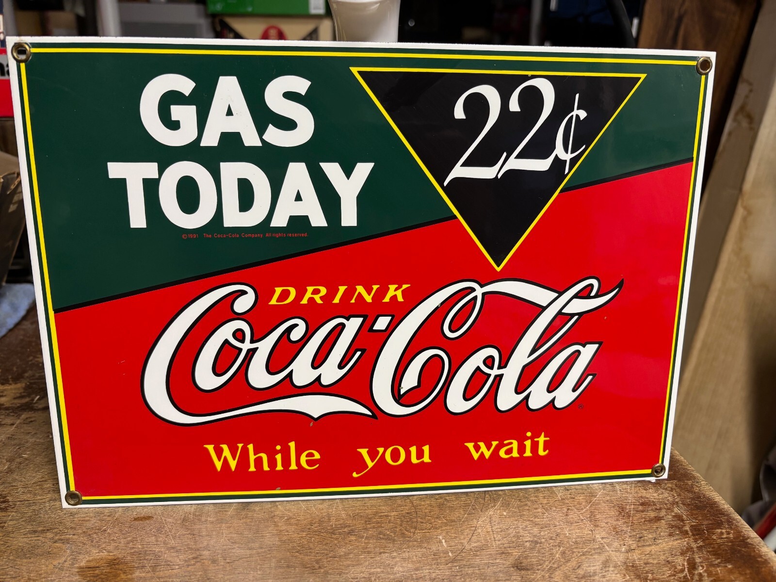DRINK COCA COLA GAS TODAY PORCELAIN METAL SIGN SODA POP 1991 Ande Rooney?