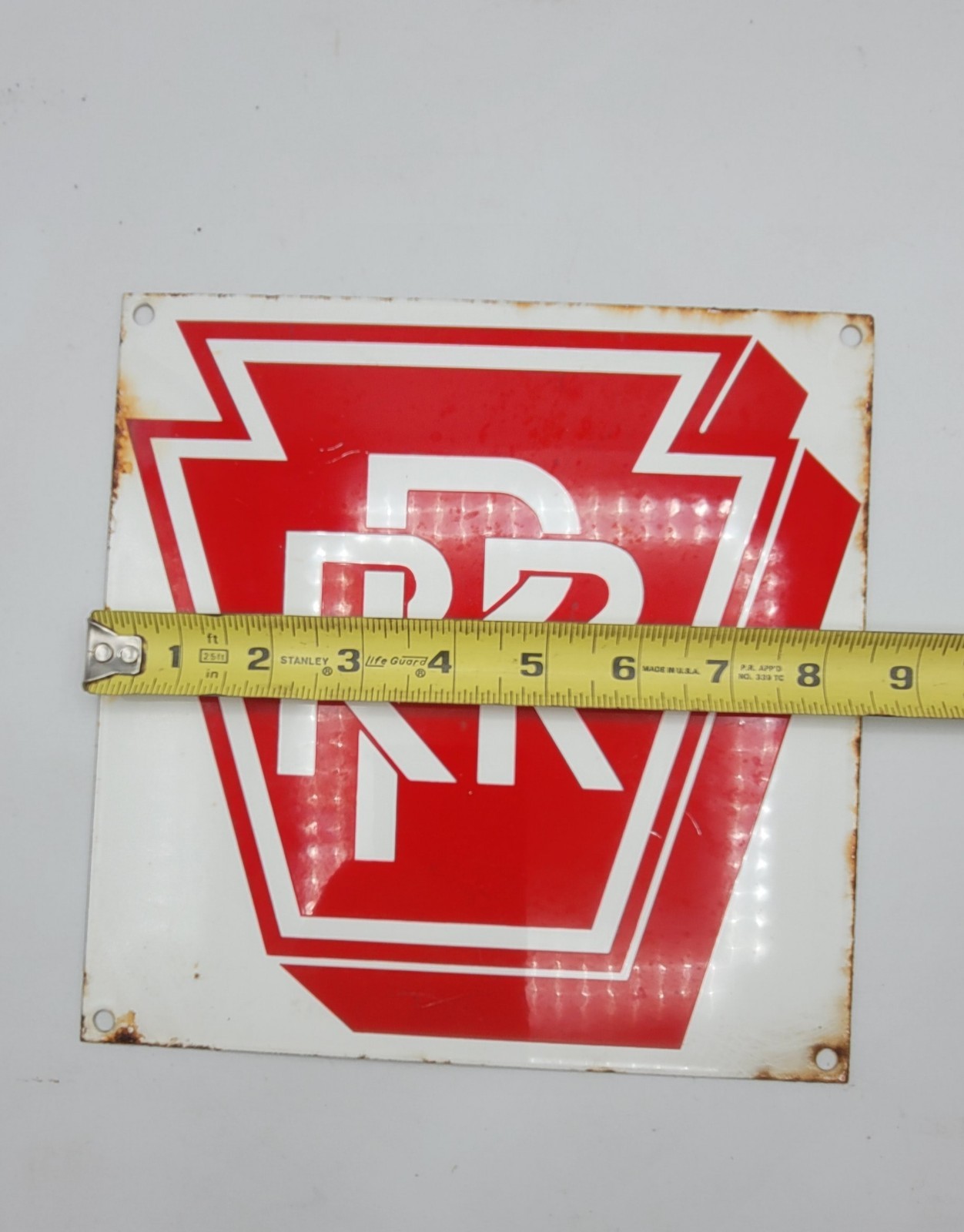 Vintage PRR Pennsylvania Railroad Railway Rustic Porcelain Enameled Metal Sign