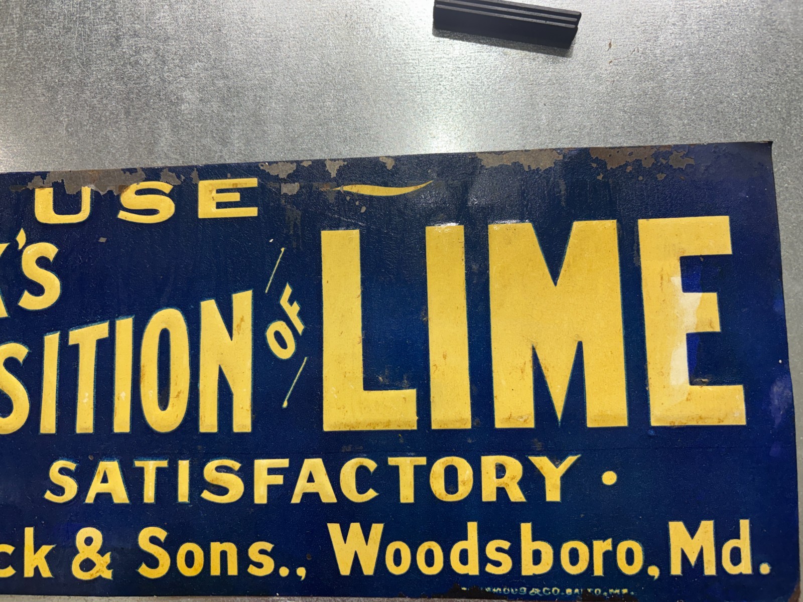 Vintage Barrick’s Composition of Lime Metal Sign Late 1800’s