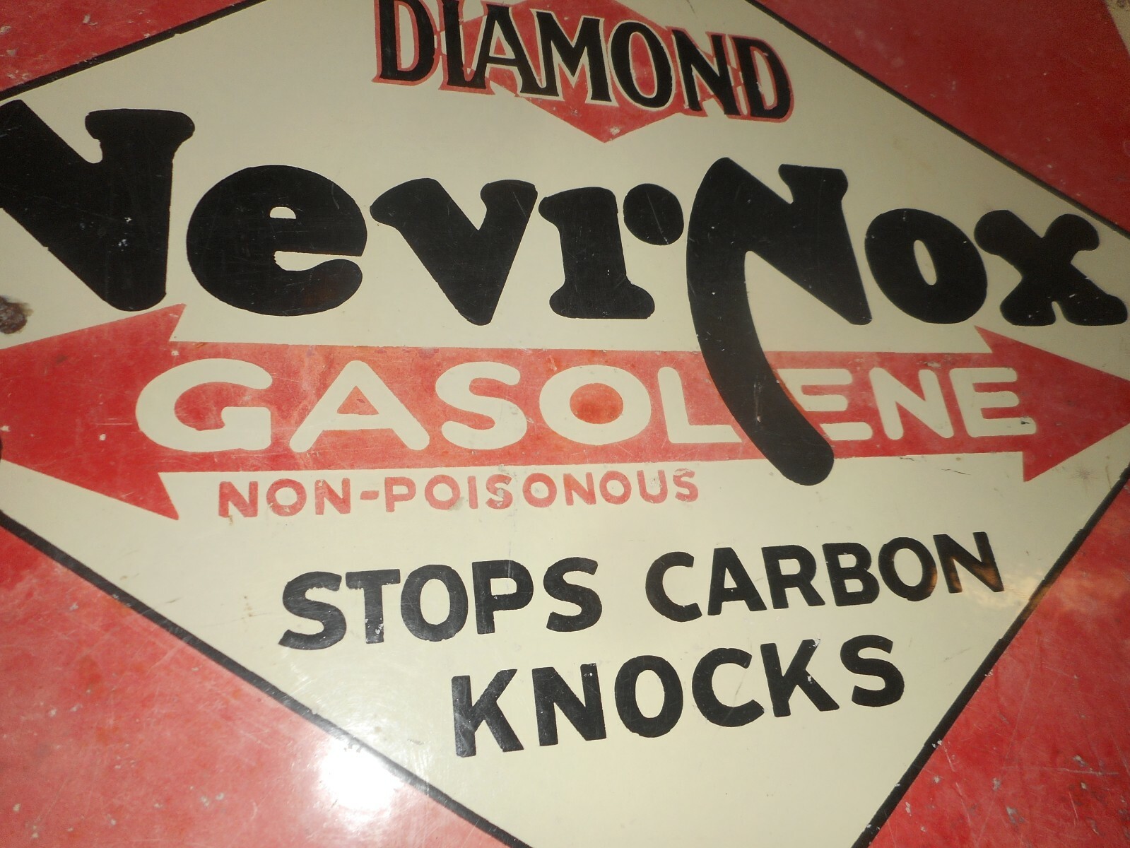 Vintage PORCELAIN NEVR NOX DIAMOND DX GASOLENE GAS STATION OIL ADVERTISING SIGN