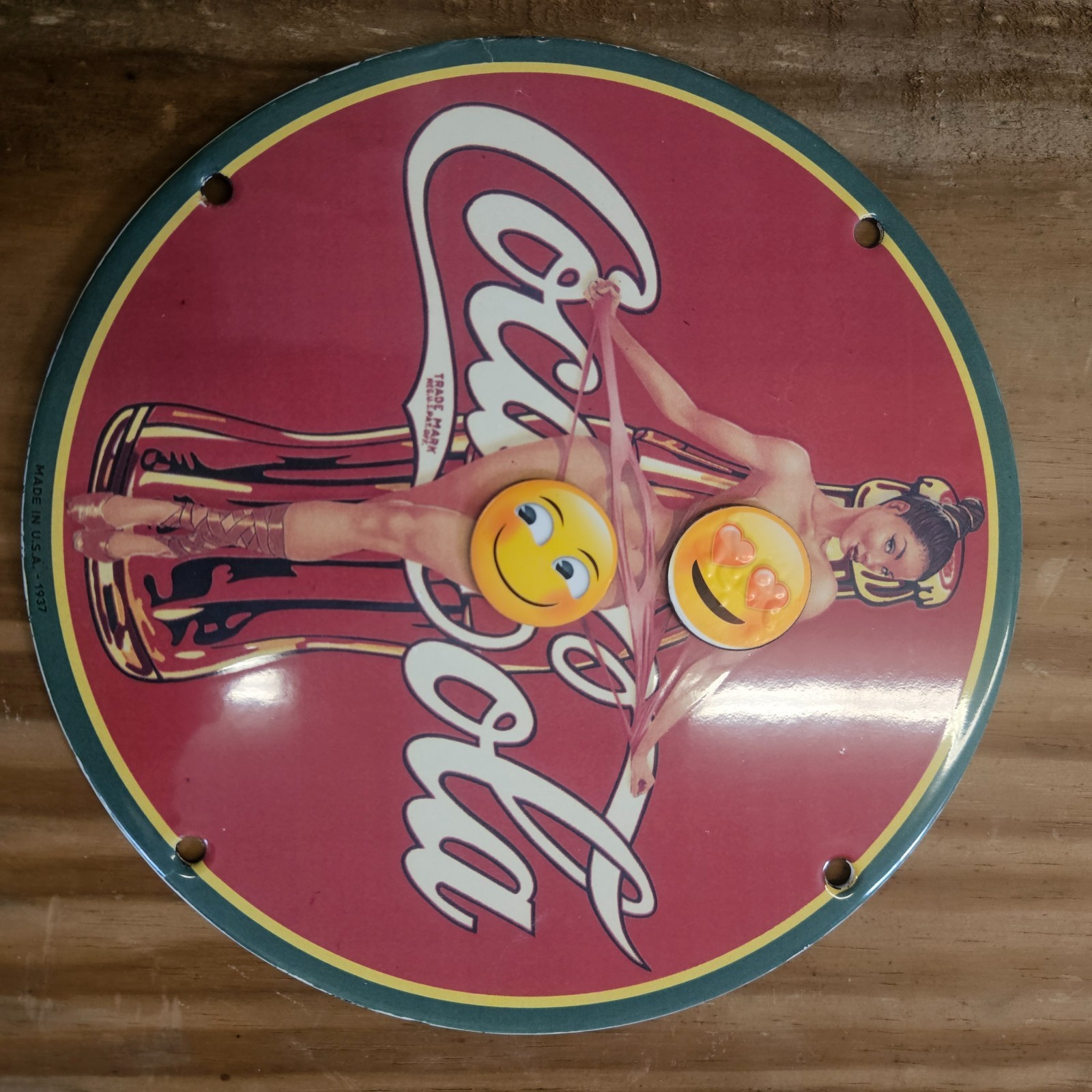 PORCELAIN IN UP GIRL MODEL GAS & OIL STATION PUMP PLATE GARAGE MAN CAVE SIGN