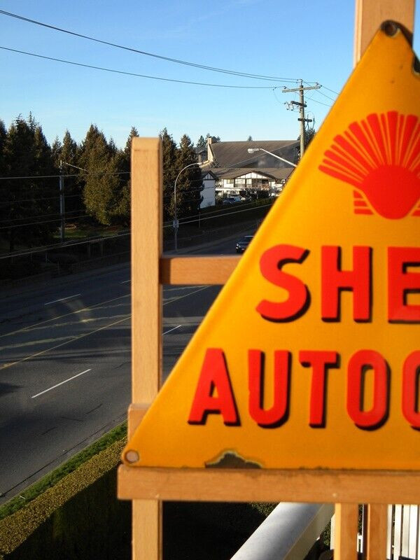 VINTAGE SHELL AUTO OELE PORCELAIN METAL SIGN 10-1/2″ x 10-1/2″ GAS OIL PUMP CAR