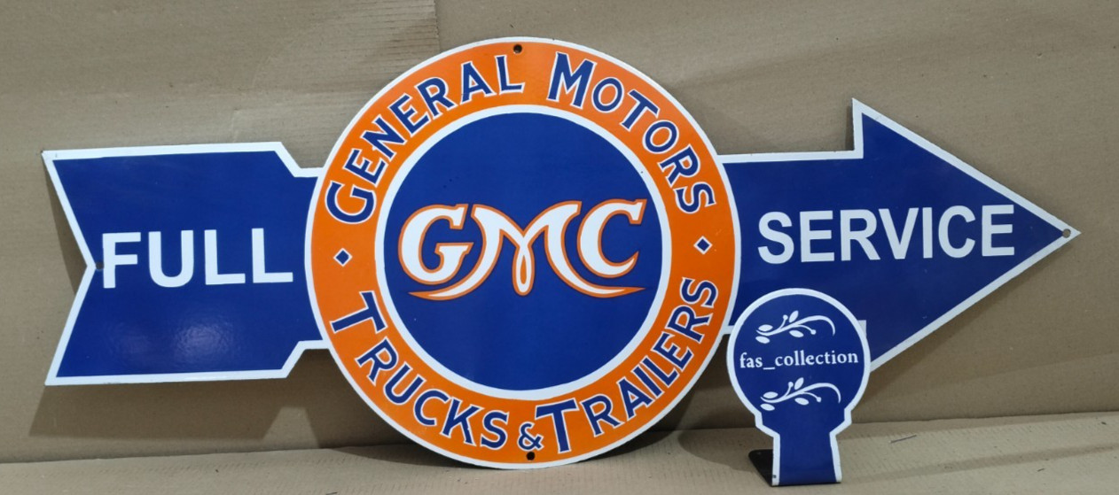 GMC Porcelain Enamel Sign 40 x 16.5 Inches 1 Sided