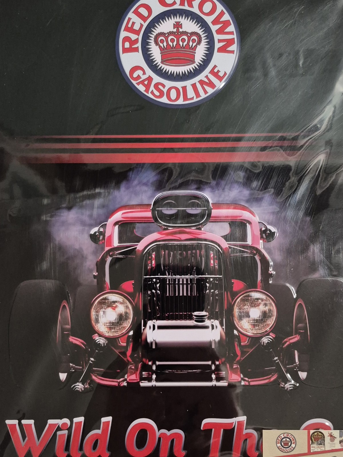 RED CROWN GASOLINE Retro Garage Metal Tin Sign 17×12″ Wild On The Go HOT ROD