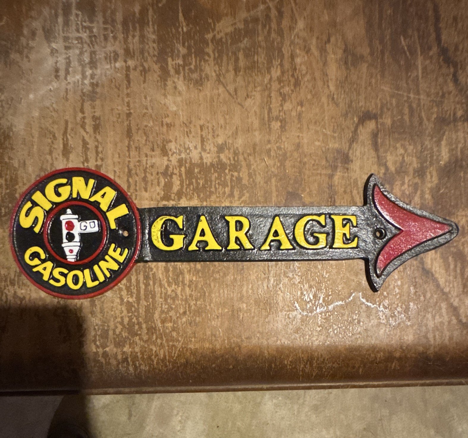 Signal Gasoline Garage Arrow Advertising Sign Black Yellow Red Gas & Oil