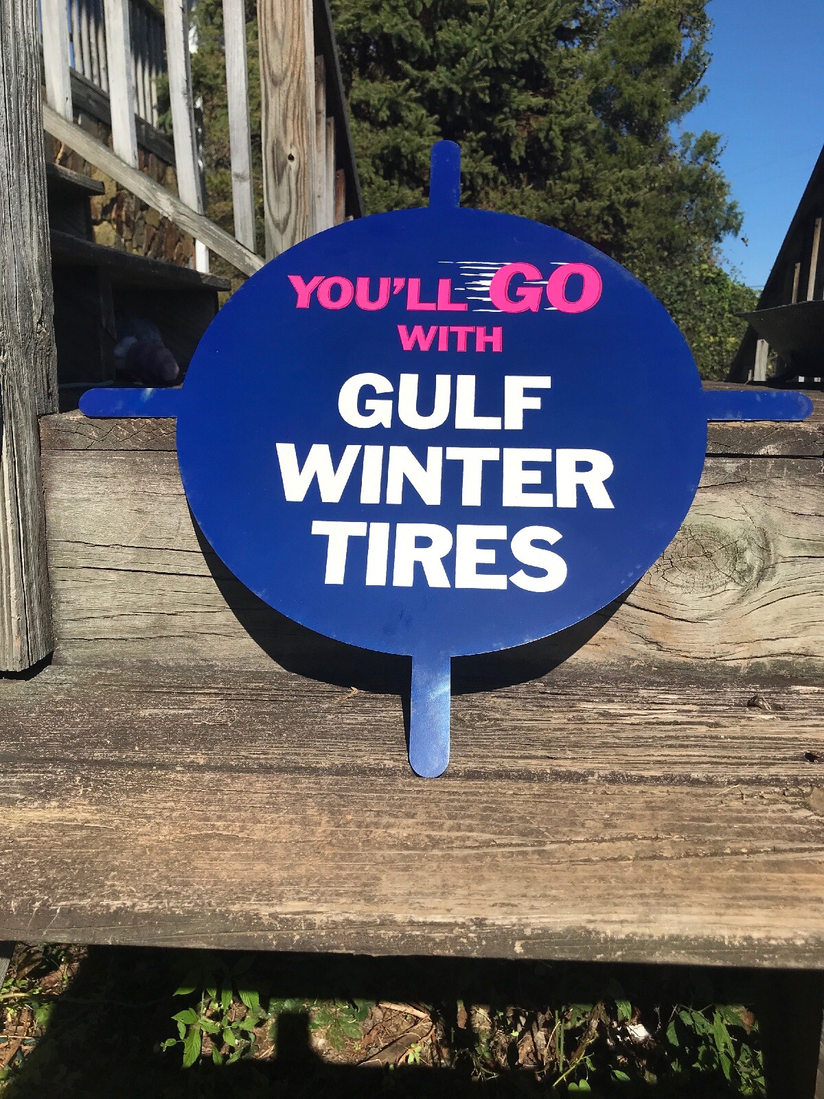 NOS-GULF TIRES TIRE DISPLAY INSERT METAL SIGN .AUTHENTIC 22″