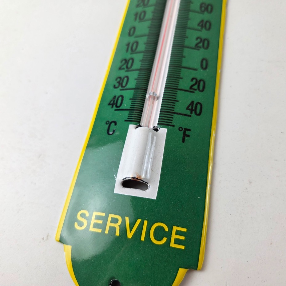 Vintage John Deere Sign – Service Guage Gas Pump Sign on Porcelain Thermometer