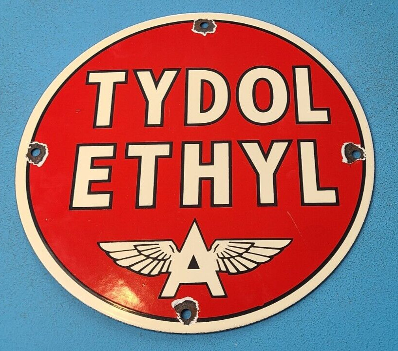 VINTAGE FLYING A GASOLINE PORCELAIN GAS TYDOL SERVICE STATION PUMP PLATE SIGN