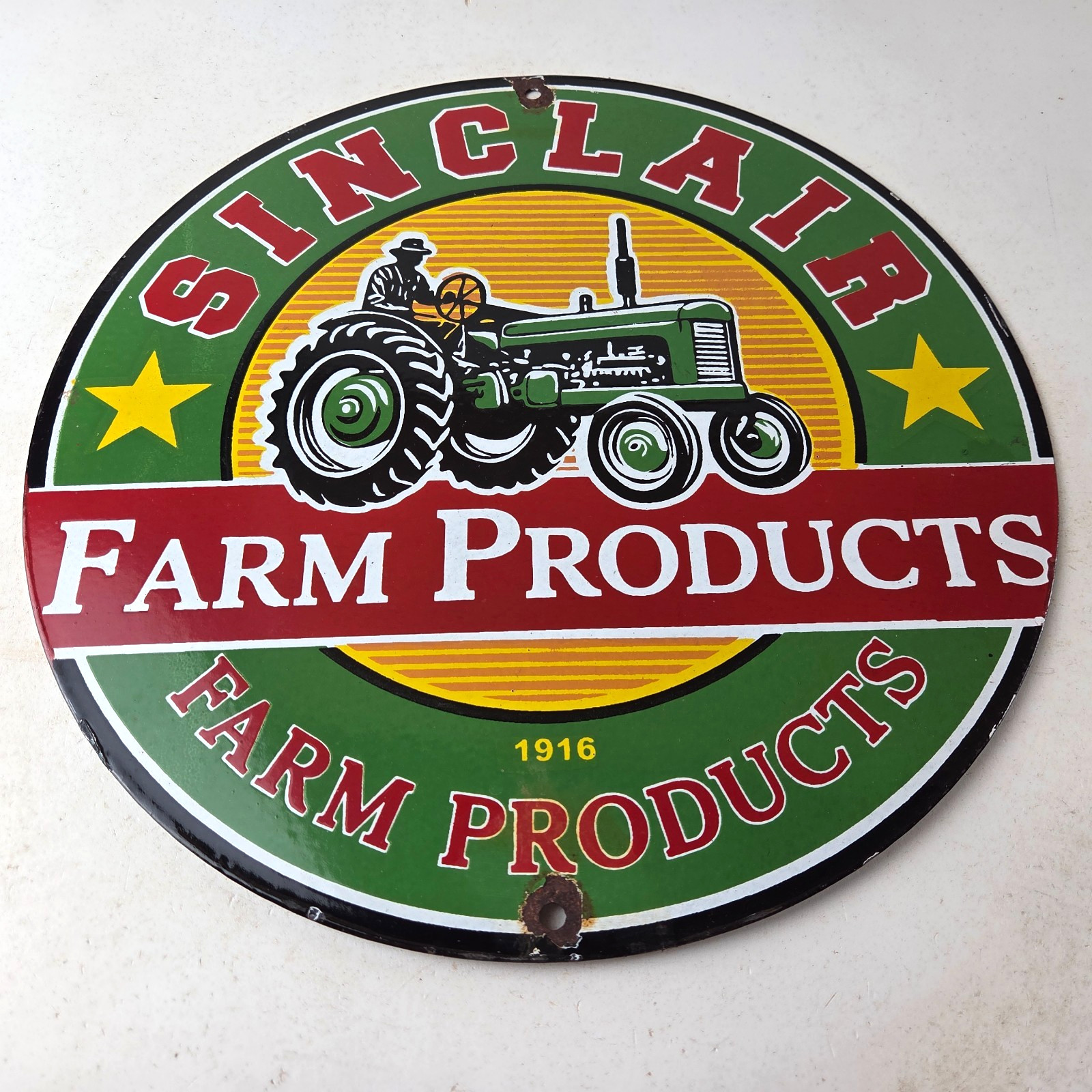 Vintage Sinclair Farm Products Sign – Tractor Barn Gas Pump Porcelain Sign