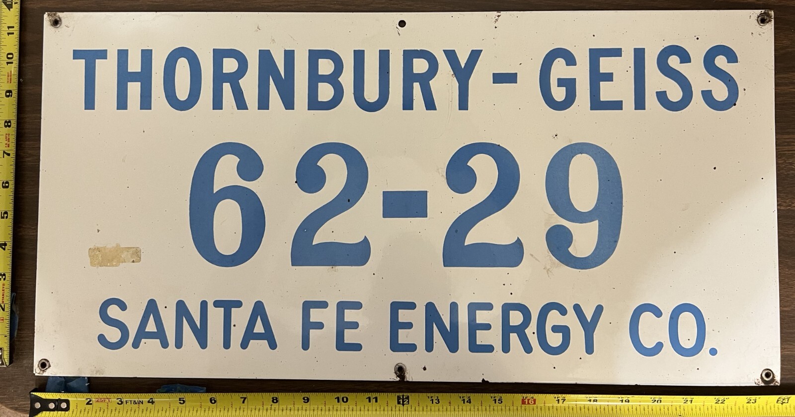 Vintage Porcelain Oil Field Sign – Santa Fe Energy Co. Thornbury-Geiss 62-29