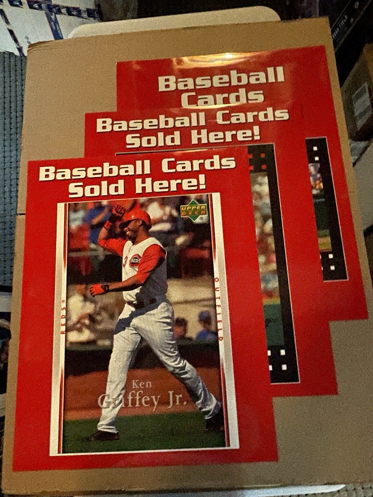 Griffey Jr Upper Deck (3) Store Sign Plastic Approximately 22” X 28” Beautiful!