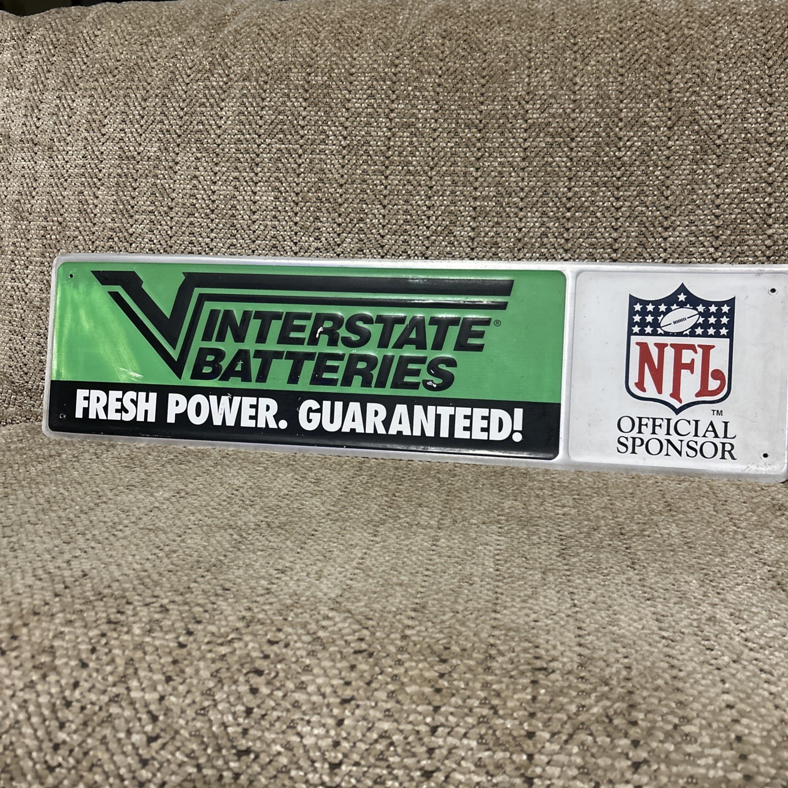 Interstate Batteries Fresh Power Guaranteed Tin Auto Man Cave Car Shop Sign 30×8