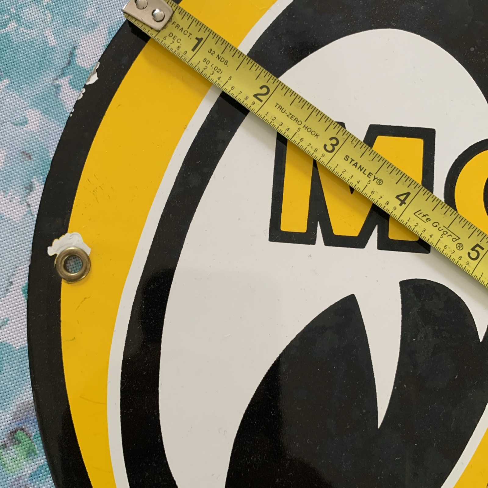 VINTAGE “MOON EYES SPEED EQUIPMENT” 11 3/4″ PORCELAIN METAL GASOLINE & OIL SIGN!