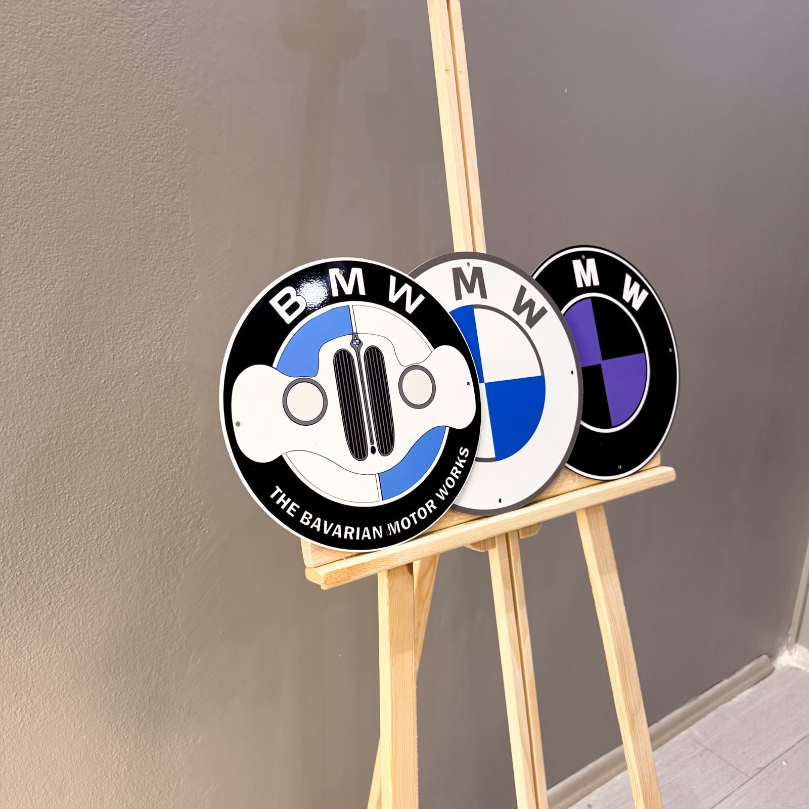 BMW Logo Set (3 PCS) Metal Signs – Classic, Grille & Black Purple – 30 cm (11.8”