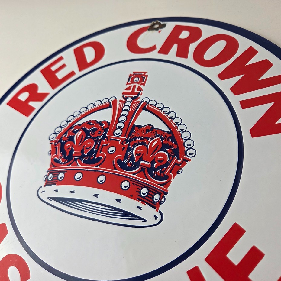 Vintage Red Crown Gasoline Sign – Porcelain Service Station Gas Pump Sign
