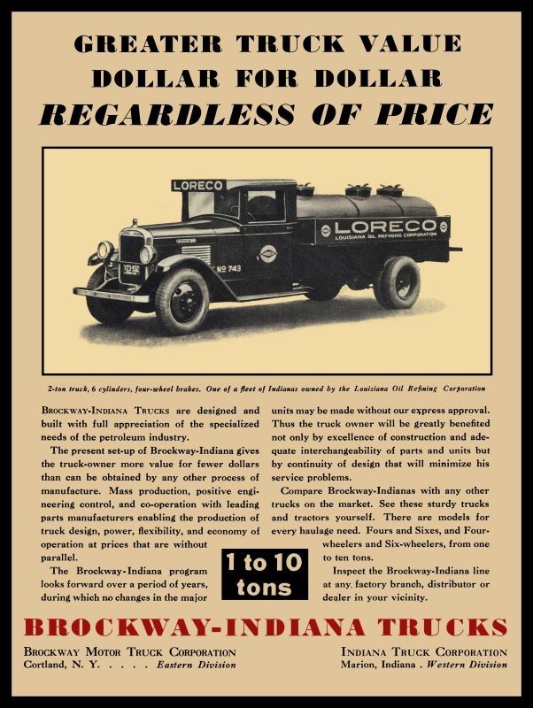 1930 Brockway Indiana LORECO Gas Tanker Truck NEW METAL SIGN: 12×16 Ships Free