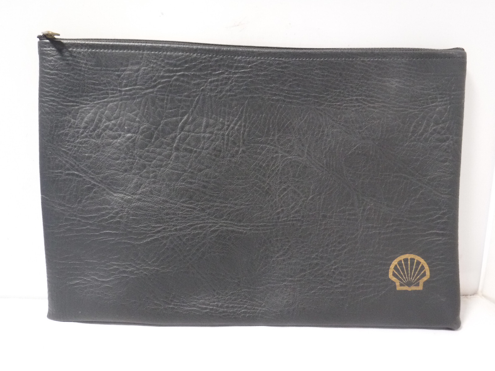 GA11 VTG Zip Top Black Faux Leather Shell Gasoline Gas Station Document Bag