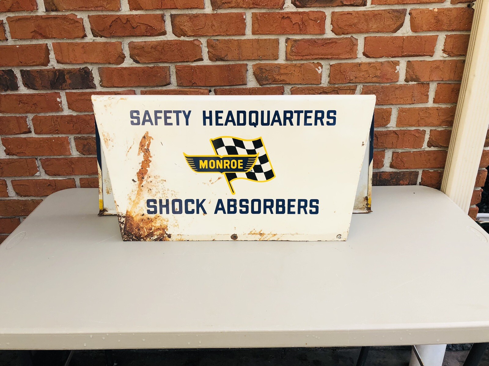 VINTAGE ORIGINAL 1970’s MONROE SHOCK ABSORBERS DOUBLE-SIDED STAND-UP SIGN