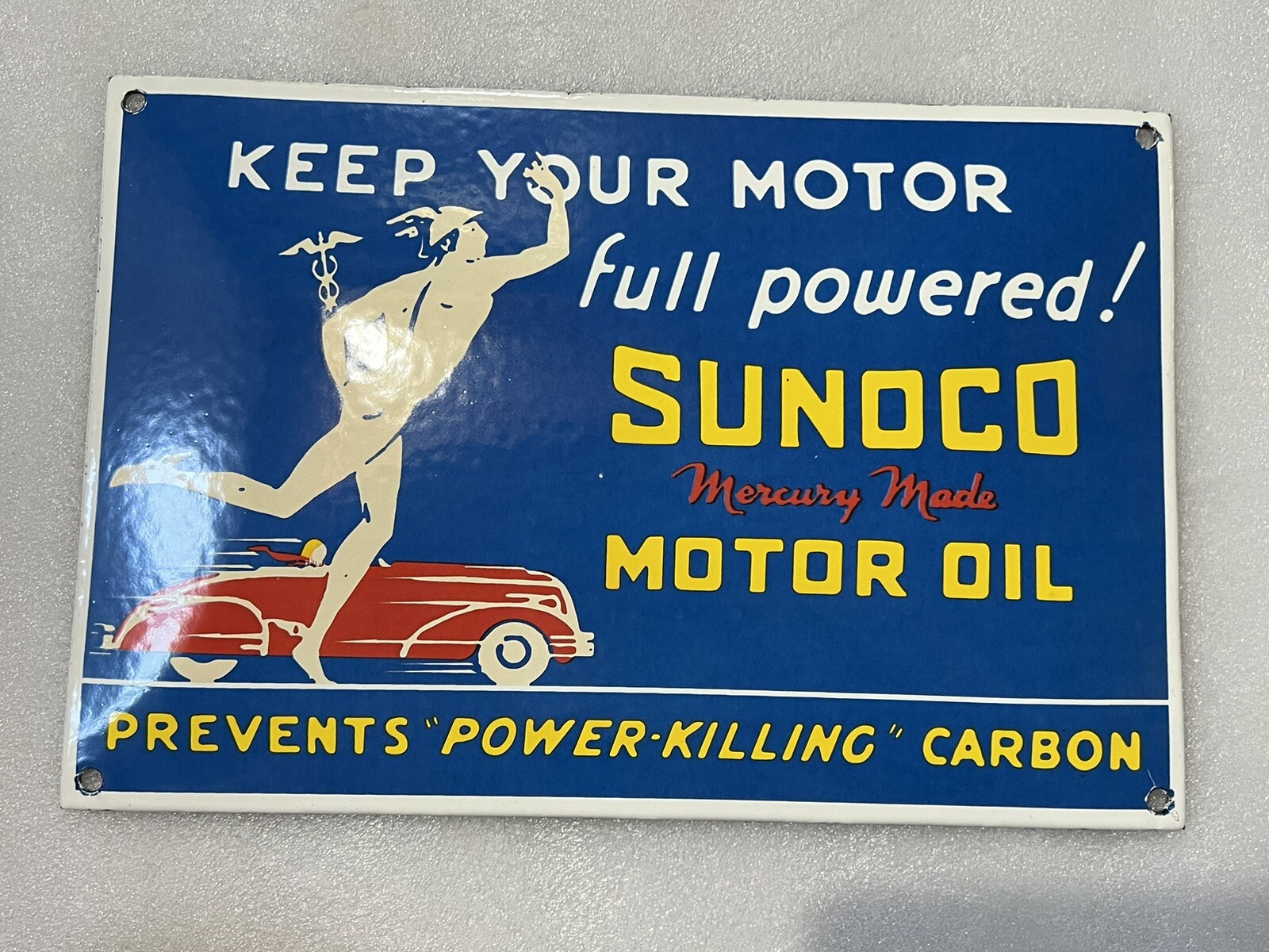 Concave Dome Sunoco gasoline Motor Oil PORCELAIN ENAMEL SIGN Pump Plate