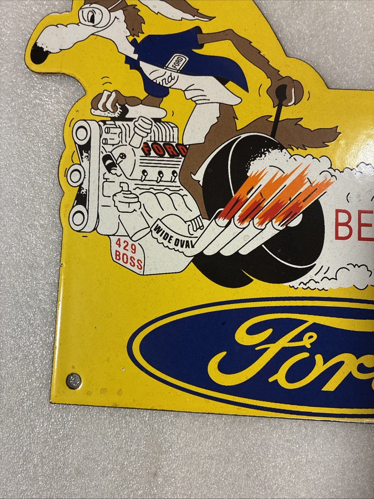 Ford Coyote Roadrunner 429 Boss Beep Beep My ? Heavy Porcelain Sign Hot Rod