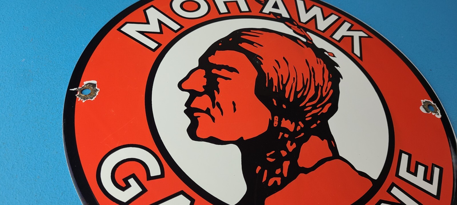Vintage Mohawk Gasoline Sign – Indian Chief Gas Pump Porcelain Service Sign