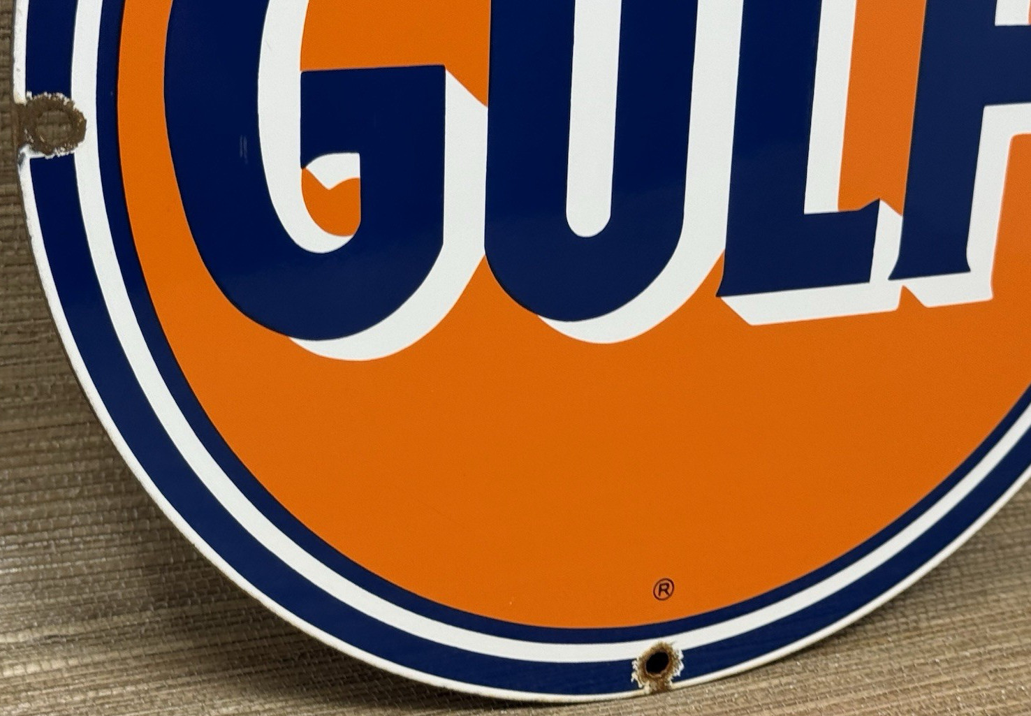 VINTAGE GULF GASOLINE PORCELAIN SIGN GAS STATION PUMP PLATE MOTOR OIL SERVICE