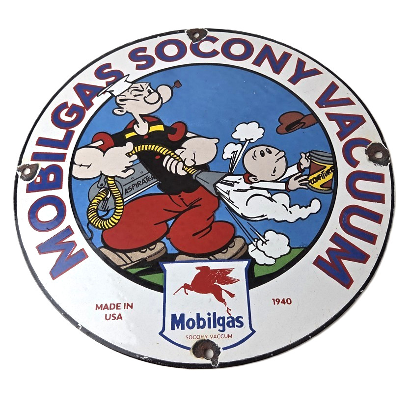 Vintage Mobil Sign – Pegasus Mobilgas Popeye Gas Oil Pump Service Porcelain Sign