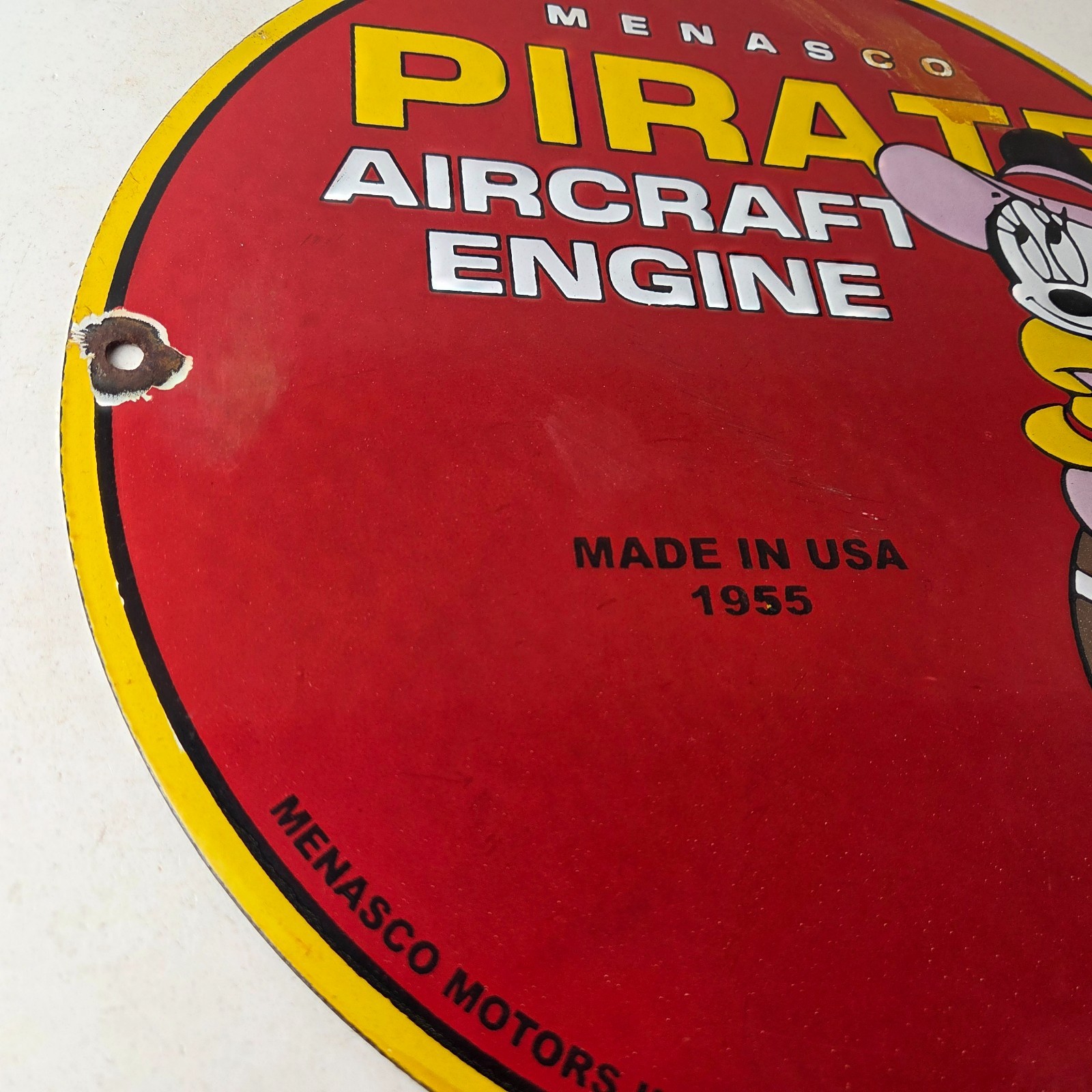 Vintage Menasco Aircraft Engine Sign – Minnie Mouse Airplane Porcelain Gas Sign