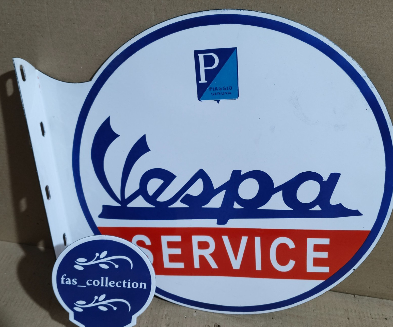Vespa Service Porcelain Enamel Sign 19.5 x 17 Inches 2 Sided