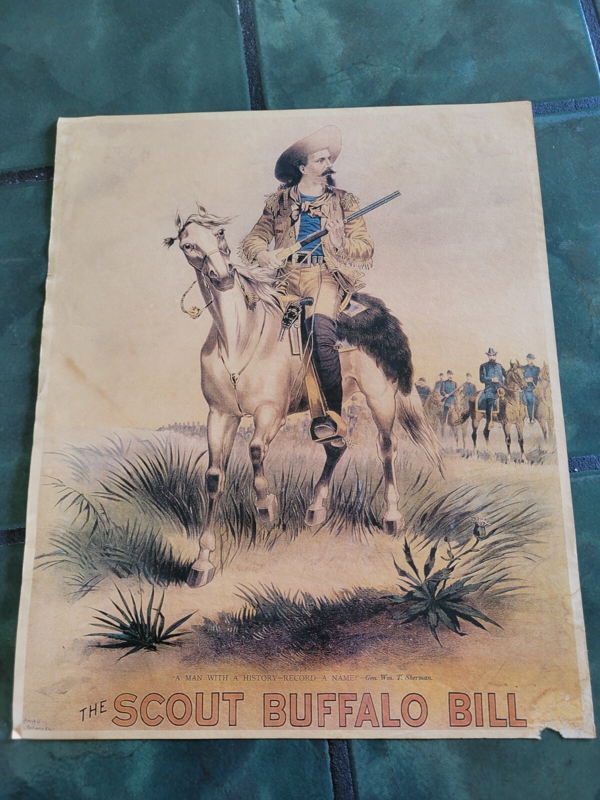 Vintage BUFFALO BILL cowboy western horse rodeo Hunting poster sign