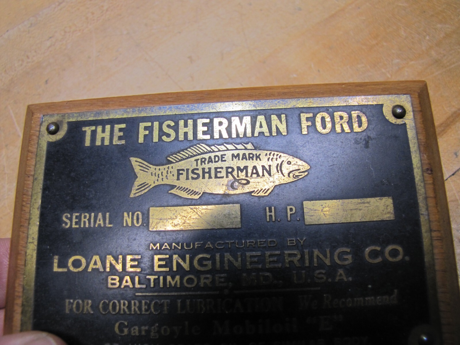 FISHERMAN FORD LOANE ENGINEERING BALTIMORE MD GARGOYLE MOBILOIL Old Sign Plaque